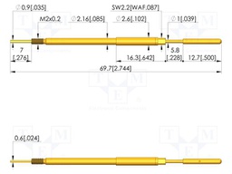 Test needle; Spring compression: 5mm; 5.5mm; 8A; steel; Ø: 1.7mm