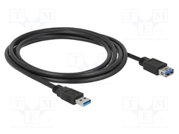 Cable; USB A socket,USB A plug; gold-plated; 2m; black; Cu; 5Gbps