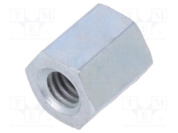 Screwed spacer sleeve; Int.thread: M4; 8mm; hexagonal; steel; zinc