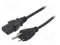 Cable; 3x18AWG; IEC C13 female,NEMA 5-15 (B) plug; PVC; 1m; black