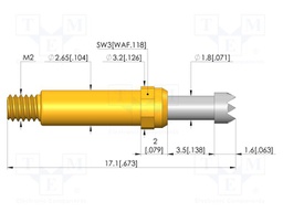 Test needle; Spring compression: 2.8mm; 3.5mm; 8A; CuBe; Ø: 2.3mm