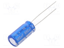 Capacitor: electrolytic; THT; 680uF; 10VDC; Ø8x16mm; Pitch: 3.5mm