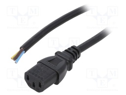 Cable; IEC C13 female,wires; 5m; black; PVC; 3x1mm2; 10A; 250V