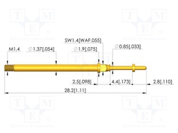 Test needle; Spring compression: 4.4mm; 3.5mm; 5A; CuBe; Ø: 0.75mm