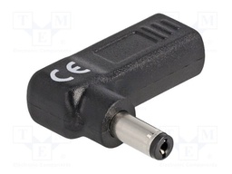 Adapter; USB C socket,DC 5,5/2,1 plug; black; angular; 3A