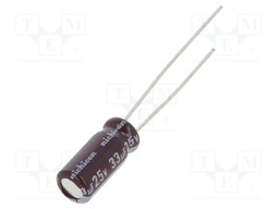 Capacitor: electrolytic; low impedance; THT; 33uF; 25VDC; Ø5x11mm