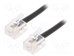 Cable: telephone; RJ11 plug,both sides; 2m; black; Cablexpert