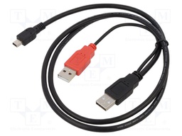 Cable; USB 2.0; USB A plug x2,USB B mini plug; 1m; black