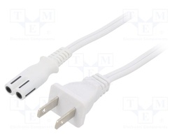 Cable; IEC C7 female,NEMA 1-15 (A) plug; PVC; 1m; white; 2x18AWG