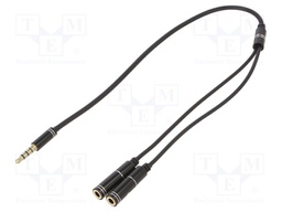 Cable; Jack 3,5mm 4pin plug,Jack 3.5mm socket x2; 0.2m; black