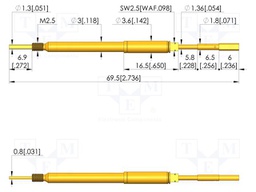 Test needle; Spring compression: 5mm; 5.5mm; 8A; steel; Ø: 2.2mm