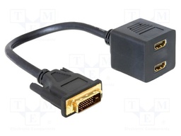 Splitter; DVI-D (24+1) plug,HDMI socket x2; 0.2m; black; black