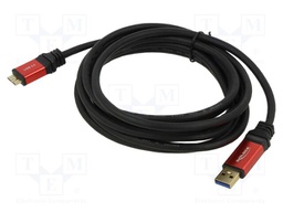 Cable; USB A plug,USB B micro plug; gold-plated; 3m; black; metal