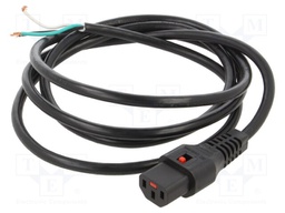 Cable; IEC C13 female,wires; 2m; with IEC LOCK locking; black