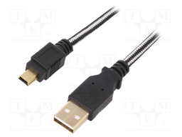 Cable; USB 2.0; USB A plug,USB B mini plug; gold-plated; 1m