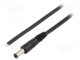 Cable; wires,DC 5,5/2,1 plug; straight; 0.75mm2; black; 0.5m