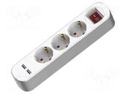 Extension lead; 3x1.5mm2; Schuko; Sockets: 5; PVC; white; 1.5m; 16A
