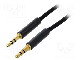 Cable; Jack 3.5mm 3pin plug,both sides; 1.5m; black; Øcable: 3mm