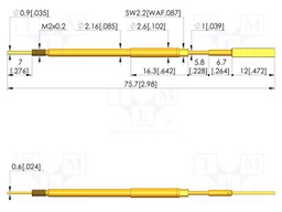 Test needle; Spring compression: 5mm; 5.5mm; 8A; steel; Ø: 2.5mm