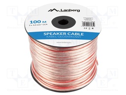 Wire: loudspeaker cable; 2x1mm2; stranded; CCA; transparent; PVC