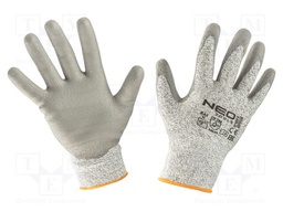 Protective gloves; Size: 9; grey-white; knitwear,polyurethane