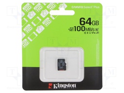 Memory card; microSD; R: 100MB/s; Class 10 UHS U1; 64GB; -25÷85°C