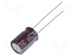 Capacitor: electrolytic; low impedance; THT; 150uF; 25VDC; ±20%