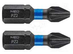 Screwdriver bit; Pozidriv®; PZ2; 1/4"; Overall len: 25mm; 2pcs.