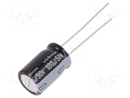 Capacitor: electrolytic; THT; 100uF; 50VDC; Ø10x16mm; Pitch: 5mm