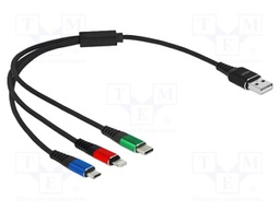 Cable; USB 2.0; 0.3m; black; Cu,tinned; 22AWG; metal; textile; 5V; 3A