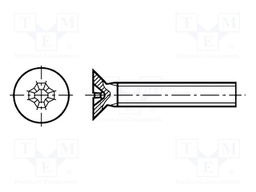 Screw; M2,5x12; DIN: 965; Head: countersunk; Phillips; steel; PH1