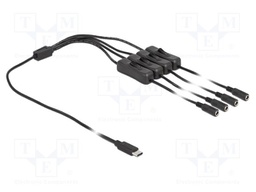 Cable; USB C plug,DC 5,5/2,1 socket x4; straight; black; 1m; 10W