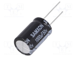 Capacitor: electrolytic; THT; 1mF; 50VDC; Ø16x25mm; Pitch: 7.5mm