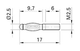 Connector: 2,5mm banana; plug; 25A; max.150°C; L: 17mm; 0.5mΩ