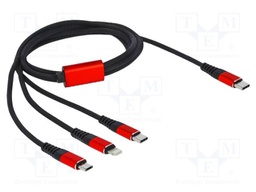 Cable; USB 2.0; 1m; black; Cu,tinned; 22AWG; metal; textile; 5V; 3A