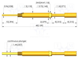 Test needle; Spring compression: 6.4mm; 8mm; 5A; CuBe; gold-plated
