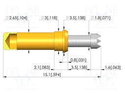Test needle; Spring compression: 2.8mm; 3.5mm; 5A; CuBe; Ø: 2.3mm