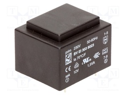 Transformer: encapsulated; 1.5VA; 230VAC; 12V; 125mA; Mounting: PCB