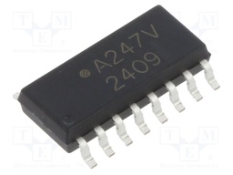 Optocoupler, Transistor Output, 4 Channel, SOIC, 16 Pins, 50 mA, 3 kV, 50 %
