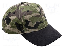 Baseball cap; adjustable; camo green and black; cotton; 180g/m2
