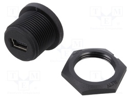 Socket; USB B mini; for panel mounting,screw; THT; straight; IP67