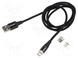 Cable; magnetic,USB 2.0; 1m; black; 480Mbps; textile; 3A