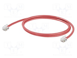 Cable: telephone; interlaced; RJ12 plug,both sides; 0.8m; red