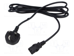 Cable; 3x0.75mm2; BS 1363 (G) plug,IEC C13 female; PVC; 3m; black