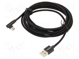 Cable; USB 2.0; USB A plug,USB C plug 90° left/right; 3m; black