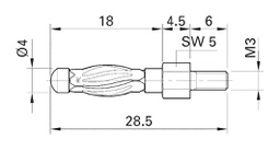 Plug; 4mm banana; 50A; 0.4mΩ; nickel plated; Contacts: CuZn; 28.5mm