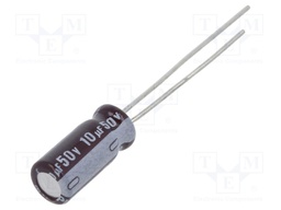 Capacitor: electrolytic; low impedance; THT; 10uF; 50VDC; Ø5x11mm