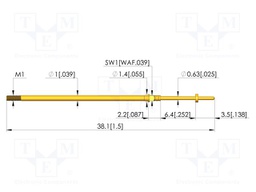 Test needle; Spring compression: 4.3mm; 6.35mm; 3A; CuBe; Ø: 0.6mm