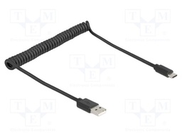 Cable; coiled,USB 2.0; USB A plug,USB C plug; black; 24AWG,28AWG