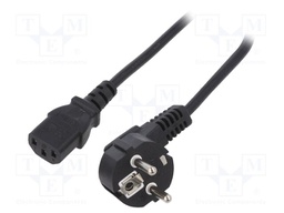 Cable; CEE 7/7 (E/F) plug angled,IEC C13 female; 3m; black; PVC
